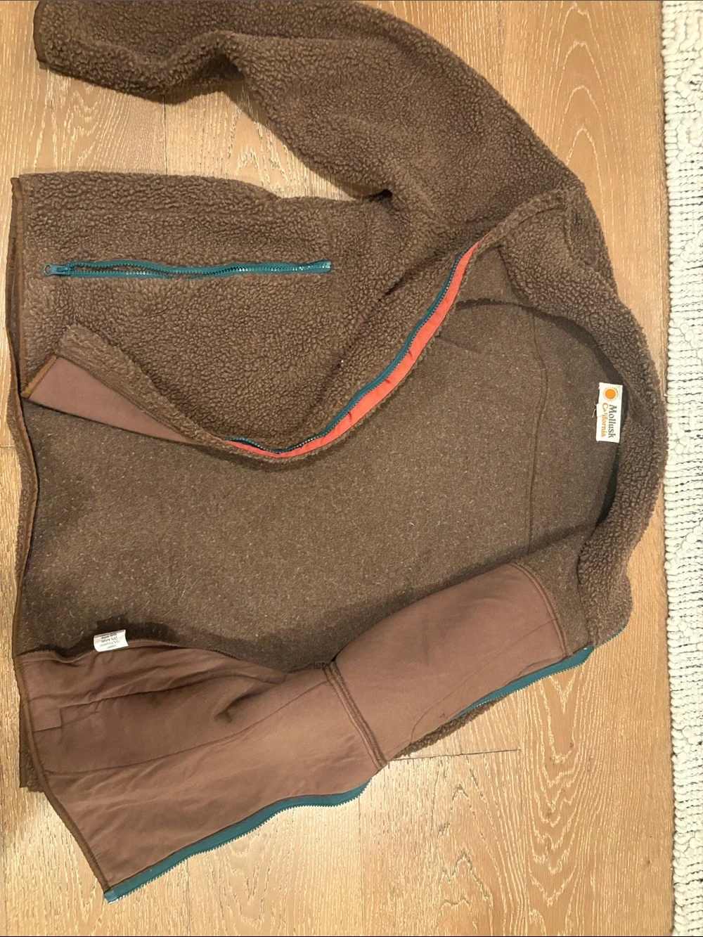 Mollusk Men's Brown Sherpa Jacket with Teal Accent - Lightweight Shirt Jacket